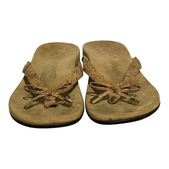 Vionic Bella Bow Flip Flop Sandals Women's Size 6.5 Cork Beige Orthotic Comfort - Picture 3 of 9